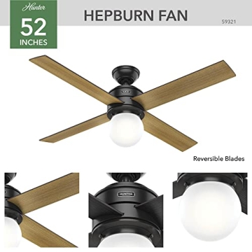Hunter Hepburn 52" Matte Black Ceiling Fan with LED Light