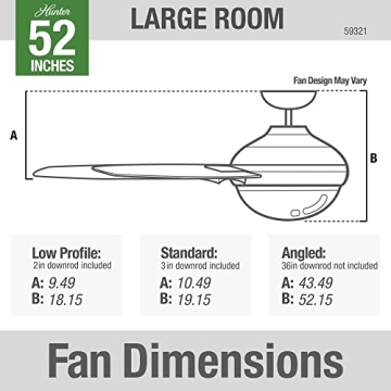 Hunter Hepburn 52" Matte Black Ceiling Fan with LED Light
