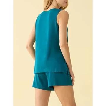 Latuza Women's Viscose Pajama Tank Top Shorts Lounge Set L Navy Teal