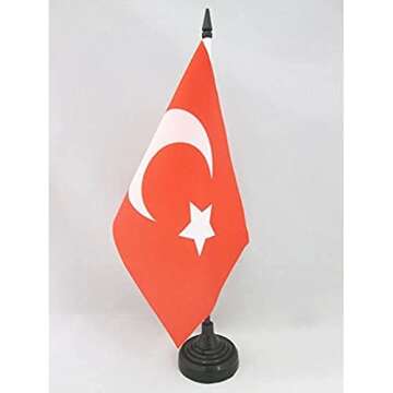 Ottoman Empire Table Flag 5'' x 8'' - Turkish Empire -Turkey Desk Flag 21 x 14 cm - Black plastic st...