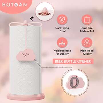 HOTCAN Paper Towel Holder with Beer Bottle Opener – Beech Wood Kitchen Accessory, Windproof Design...