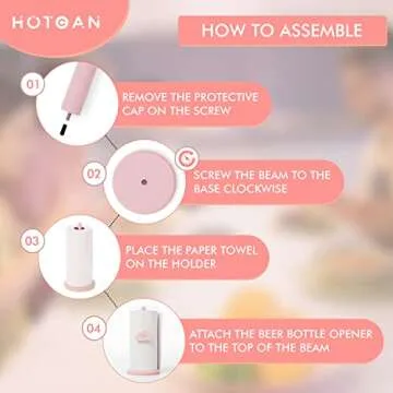 HOTCAN Pink Paper Towel Holder with Bottle Opener