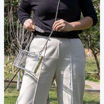 MoLongChe Acrylic Clear Purse For Women, Crossbody Shoulder Handbag Evening Clutch Bag Chain Strap - Silver