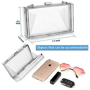 MoLongChe Acrylic Clear Purse For Women, Crossbody Shoulder Handbag Evening Clutch Bag Chain Strap - Silver