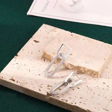 Bvuem Silver Earrings for Women Trendy, Simple Dainty 925 Sterling Silver Paperclip Square Chain Link Dangle Hoops Earrings Chunky Huggie Earrings Lightweight Hypoallergenic Minimalist Aesthetic Silver Jewelry for Women