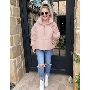 ZESICA Women's Winter Warm Long Sleeve Zip Up Drawsting Baggy Cropped Puffer Down Jacket Coat Outerwear,Pink,Small
