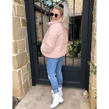 ZESICA Women's Winter Warm Long Sleeve Zip Up Drawsting Baggy Cropped Puffer Down Jacket Coat Outerwear,Pink,Small