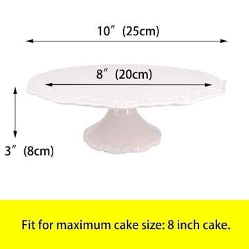 BPFY 8 Inch Round White Ceramic Cake Stand, Decorative Cupcake Stand, Dessert Display Plates for Sna...