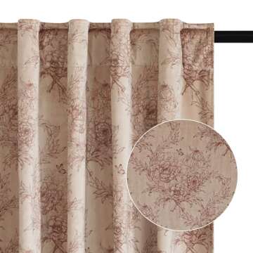 StangH Soft Velvet Curtains with Flower Blossom Design - Vintage Light Blocking Drape, 84 Inches Lon...