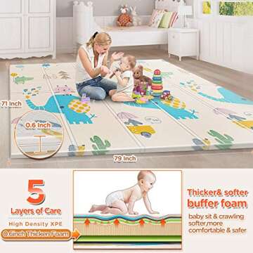 Firares 0.6inch Thicken Foam Reversible Baby Play Mat, Foldable Kids Crawling mat, XL Waterproof Flo...