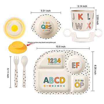 shopwithgreen 7Pcs Bamboo Kids Dinnerware Set - Eco-Friendly Children Dishes with Cartoon Design