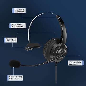 AGPtEK Corded Telephone with Noise Cancellation Headset for Business