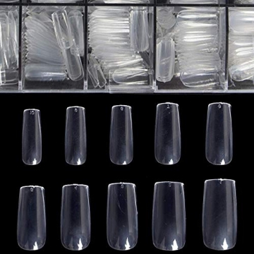 BTArtbox 500PCS Clear Fake Full Cover Nails - Square Shaped Acrylic Nails for Nail Salons and DIY Na...