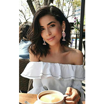 Champagne Wine Glass Earrings-Handmade Champagne Flute Earrings -Charm Rhinestone Crystal Pearl beaded Drop Dangle Earrings- Cute Pretty Earrings For Woman (rose gold)