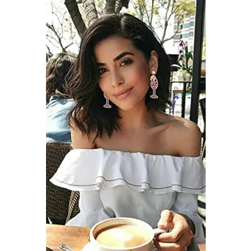 Champagne Wine Glass Earrings-Handmade Champagne Flute Earrings -Charm Rhinestone Crystal Pearl beaded Drop Dangle Earrings- Cute Pretty Earrings For Woman (rose gold)