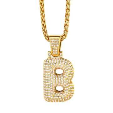 Richsteel Bubble Initial Letter B Pendant Necklace Women Men Cubic Zirconia Monogram Charm with Spiga Chain Hip Hop Jewelry
