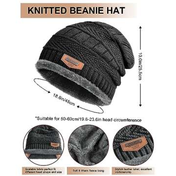 VXVGER Hat Scarf Gloves Set 5PCS Warm Beanie Hat Scarf Touch Screen Gloves Ear Warmers Thermal Socks Winter Set, Black, One Size