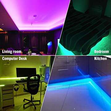 Led Strip Lights 16.4 ft RGB 5050 Color Kit with 24 Key Remote Control and Power Supply Mood Lamp fo...