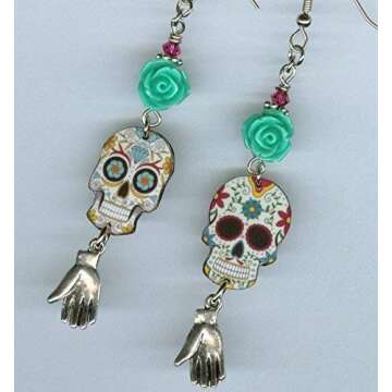 Day of the Dead earrings sugar skulls hand charms