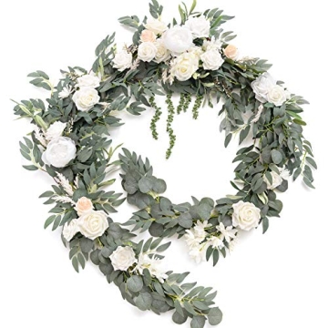 Ling's Moment 9FT Spring Flower Garland - Elegant Wedding Arch Decor with Eucalyptus & Roses