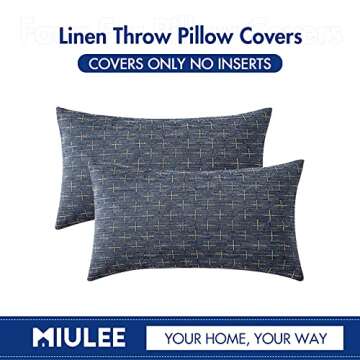 MIULEE Pack of 2 Decorative Burlap Linen Throw Pillow Covers Modern Farmhouse Vintage Pillowcase Rustic Woven Textured Cushion Cover for Sofa Couch Bed 12x20 Inch Blue