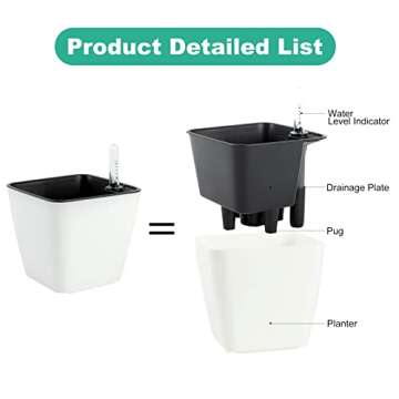 Vanslogreen 5.24'' Self Watering Planters - 6 Pack Flower Pots for Indoor Plants with Water Level Indicator, Self Watering Pot for Herbs, Succulents, African Violet, Outdoor Gardening-White