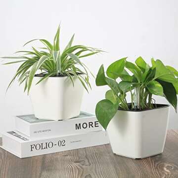 Vanslogreen 5.24'' Self Watering Planters - 6 Pack Flower Pots for Indoor Plants with Water Level Indicator, Self Watering Pot for Herbs, Succulents, African Violet, Outdoor Gardening-White