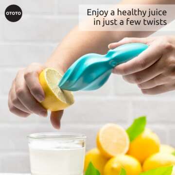 OTOTO OCTO Lemon Juicer Hand - Easy to Hold Lemon Squeezer Manual for Lemon, Lime, Oranges - BPA Free, Dishwasher Safe Citrus Juicer Hand Press Manual - Fun Kitchen Gadgets & Tools