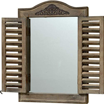 Rustic French Country Style Window Mirror with Shutters