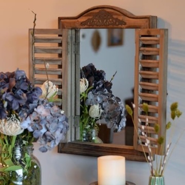Rustic French Country Style Window Mirror with Shutters