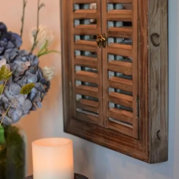 Rustic French Country Style Window Mirror with Shutters