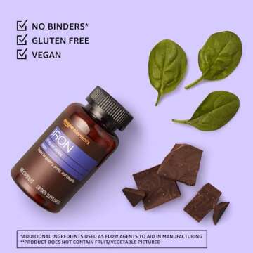 Amazon Elements Iron 18mg Capsules, Supports Red Blood Cell Production, Vegan, 195 Count, 6 month supply (Packaging may vary)