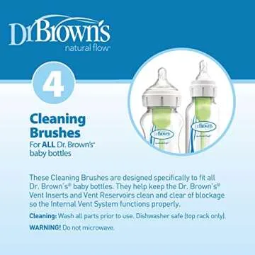 Dr. Brown's Natural Flow Reusable Baby Bottle Vent System and Reservoir Cleaning Bristle Brush,BPA Free,Blue Brushes,4-Pack
