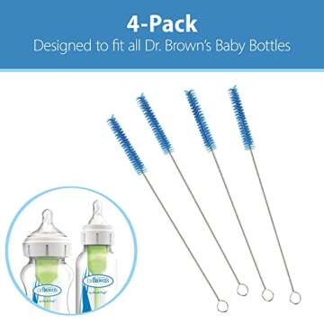 Dr. Brown's Natural Flow Reusable Baby Bottle Vent System and Reservoir Cleaning Bristle Brush,BPA Free,Blue Brushes,4-Pack