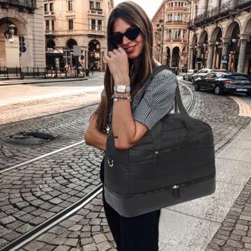 CAMTOP Travel Weekender Bags for Women with Shoe Compartment Quilted Puffer Tote Bag Carry on Duffel Bag for Overnight Hospital Bag for Women Labor Delivery