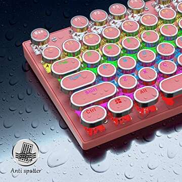 Ltvystore Mechanical Gaming Pink Keyboard,87 Key Retro Punk Typewriter-Style,Blue Switch RGB Backlit Keyboard,Anti-Ghosting, USB Wired, for PC Laptop Desktop Computer, for Game and Office