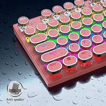 Ltvystore Mechanical Gaming Pink Keyboard,87 Key Retro Punk Typewriter-Style,Blue Switch RGB Backlit Keyboard,Anti-Ghosting, USB Wired, for PC Laptop Desktop Computer, for Game and Office