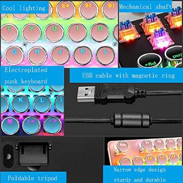 Ltvystore Mechanical Gaming Pink Keyboard,87 Key Retro Punk Typewriter-Style,Blue Switch RGB Backlit Keyboard,Anti-Ghosting, USB Wired, for PC Laptop Desktop Computer, for Game and Office