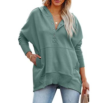 PRETTYGARDEN Womens Oversized Button Pullover Long Sleeve Fall Sweatshirt V Neck Hoodies Pullover Sw...