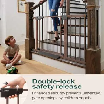 Cumbor 29.7-46" Baby Gate for Stairs, Mom's Choice Awards Winner-Auto Close Dog Gate for the House, Easy Install Pressure Mounted Pet Gates for Doorways, Easy Walk Thru Wide Safety Gate for Dog, Brown