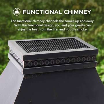 Sunjoy Outdoor Fireplace, Heirloom Patio Wood Burning Steel Fireplace with Chimney, Spark Screen, Fire Poker, and Removable Grate, Black