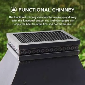 Sunjoy Outdoor Fireplace, Heirloom Patio Wood Burning Steel Fireplace with Chimney, Spark Screen, Fire Poker, and Removable Grate, Black