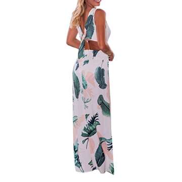 Meenew Women's Tropical Palm Printed Cutout Sundress Long Maxi Dress White S