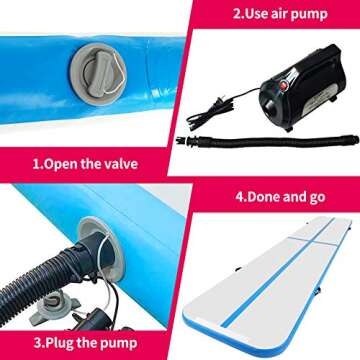 Murtisol 24ft Inflatable Gymnastics Training Mats Tumbling Mats 4 Inch Thickness for Home Use/Training/Cheerleading/Yoga/Water Fun with Electric Pump Blue