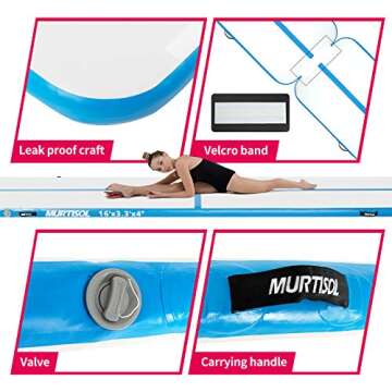 Murtisol 24ft Inflatable Gymnastics Training Mats Tumbling Mats 4 Inch Thickness for Home Use/Training/Cheerleading/Yoga/Water Fun with Electric Pump Blue