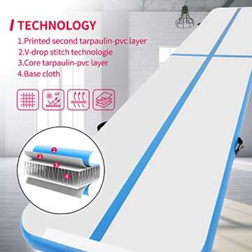 Murtisol 24ft Inflatable Gymnastics Training Mats Tumbling Mats 4 Inch Thickness for Home Use/Training/Cheerleading/Yoga/Water Fun with Electric Pump Blue