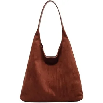 Luxurious Faux Suede Hobo Bag - Chic and Spacious Tote for Women (Brown)