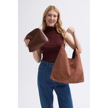 Stylish Faux Suede Hobo Bag for Women in Brown