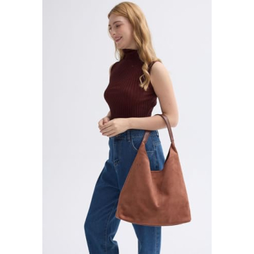 Stylish Faux Suede Hobo Bag for Women in Brown