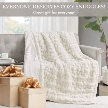 Madison Park Ivory Ruched Fur Throw Blanket: Cozy Luxury